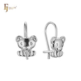 Aretes de gancho de alambre con oso solitario para niño en Oro 14K, oro rosa, baño de dos tonos