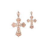 Colgante cruz ortodoxa en flor en Oro Rosa bicolor, baño de Oro 14K colores