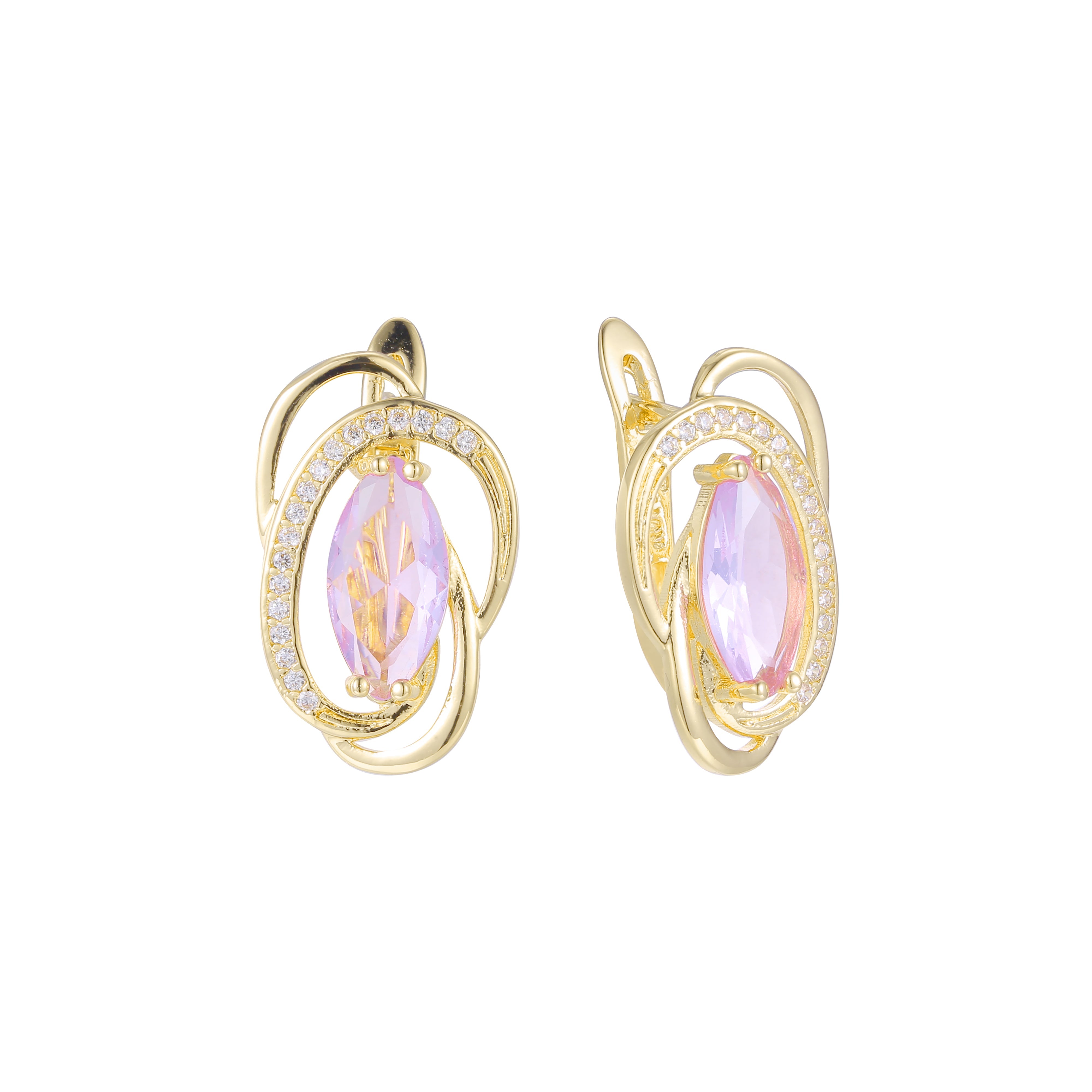 Solitär-Marquise-Ohrringe aus 14 Karat Gold und Roségold, zweifarbig