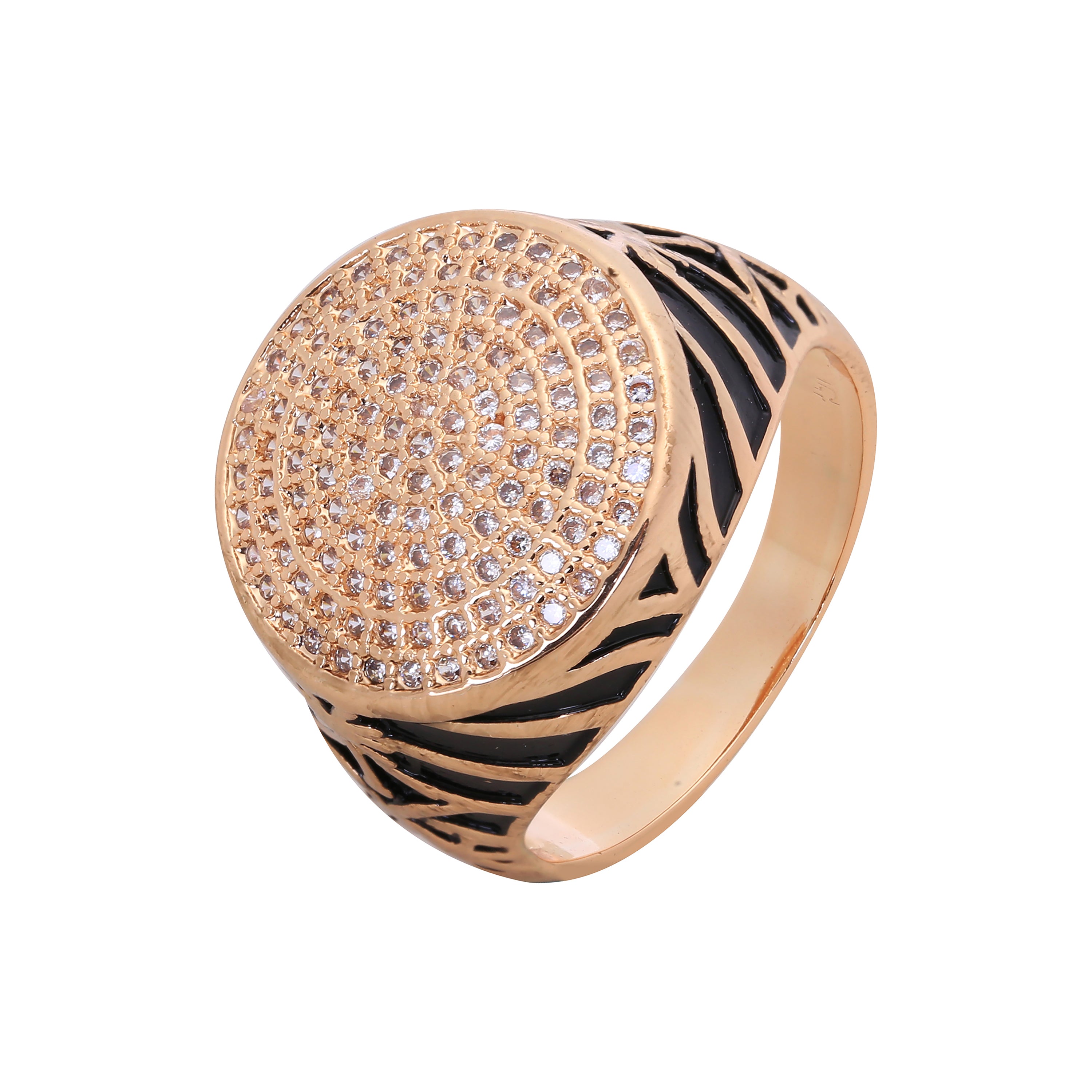 Cluster white or black CZ Rose Gold men's rounded signet rings