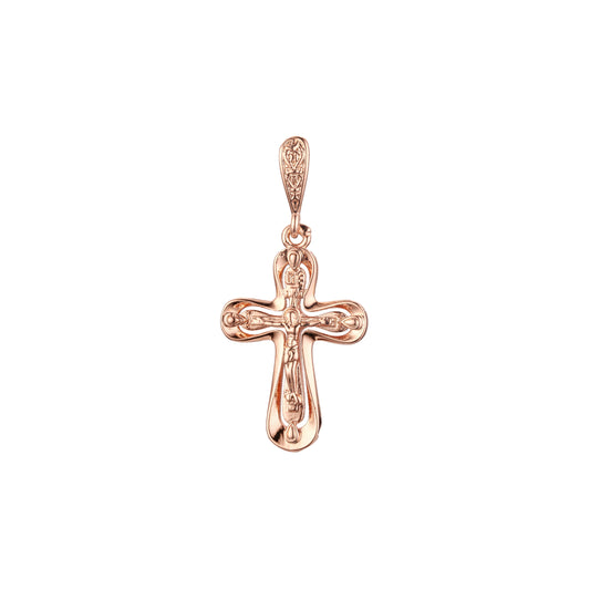 カトリッククロスペンダント、ローズゴールド、14K ゴールドメッキカラー