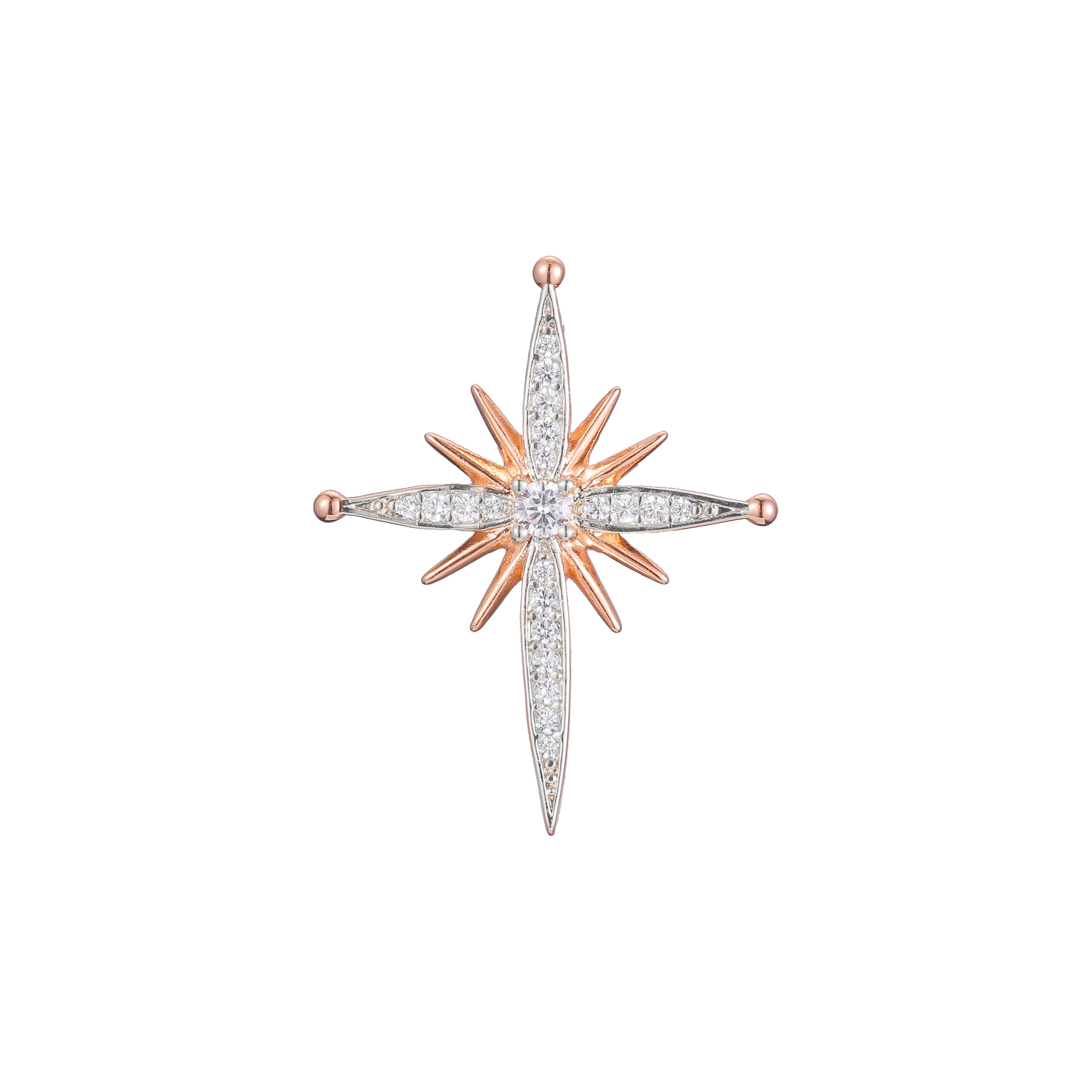 Cluster White CZs Shiny Rose Gold, 14K Gold Star pendant