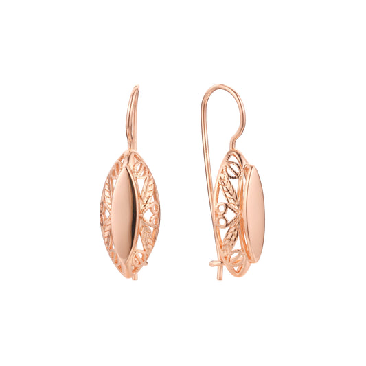 14K ゴールド、ローズゴールド メッキ色のワイヤー フック イヤリング