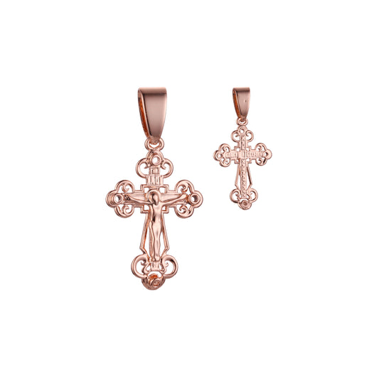 Pingente ortodoxo com botão cruzado nas cores ouro 14K, ouro rosa e ouro branco