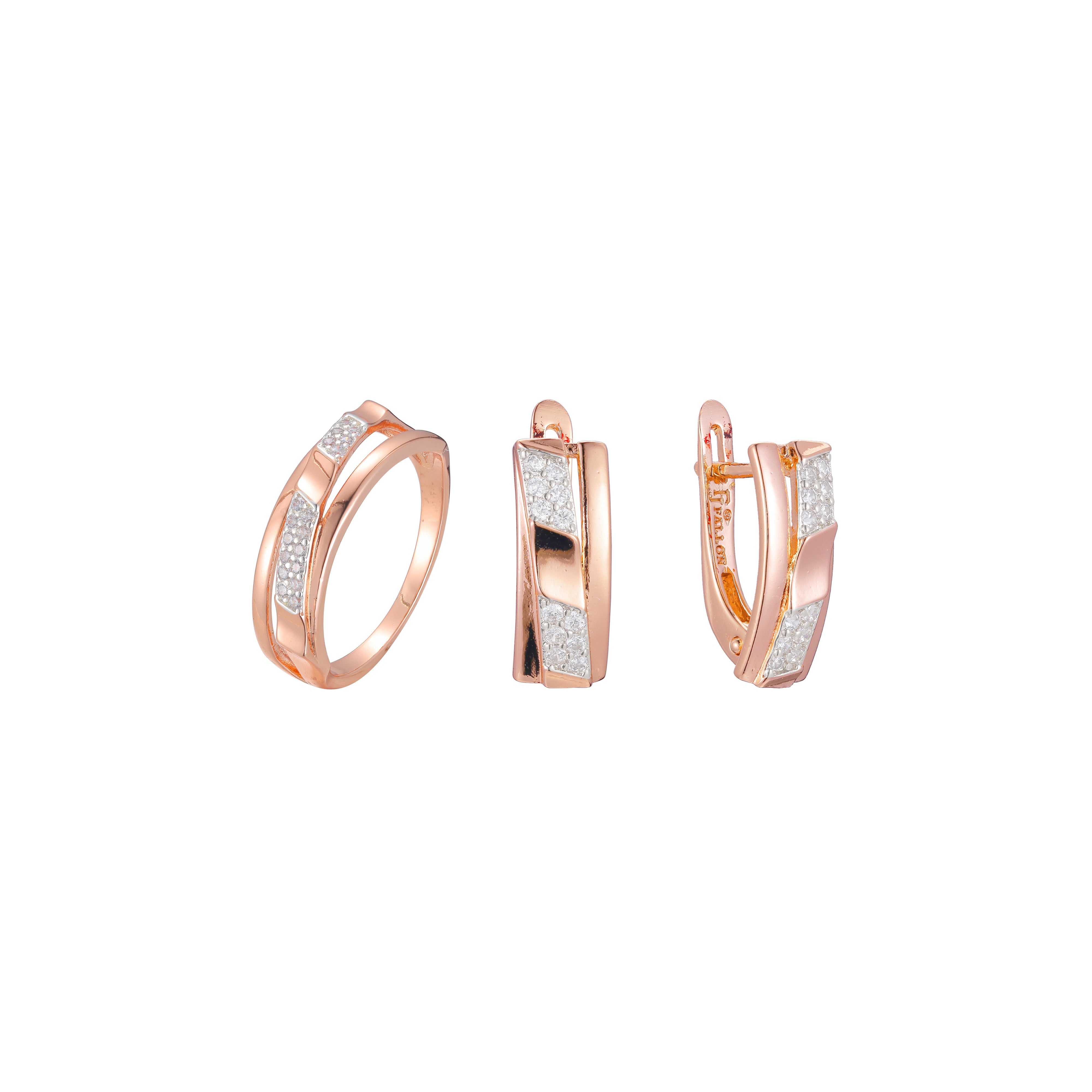 Ros¨¦goldenes zweifarbiges Set mit drei Steinen