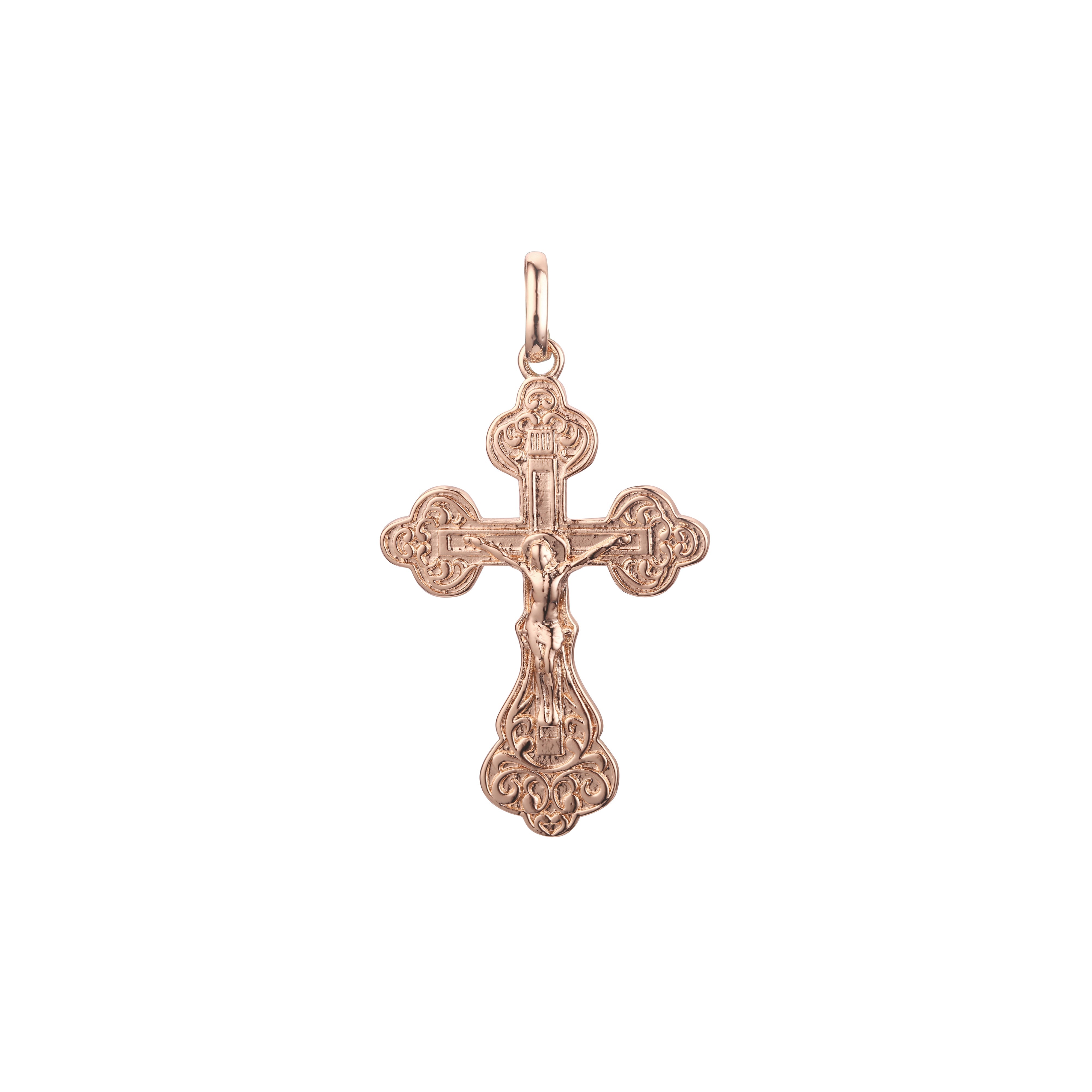 🔥 Eastern Orthodox Russian budded pendant in Rose Gold two tone, 14K Gold plating colors