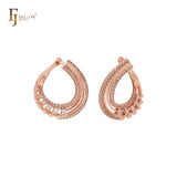 Brincos de zircônia cúbica branca com pavê torcido em ouro branco e ouro rosa