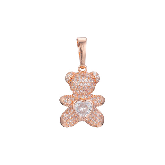 玫瑰金熊动物吊坠，14K 镀金颜色