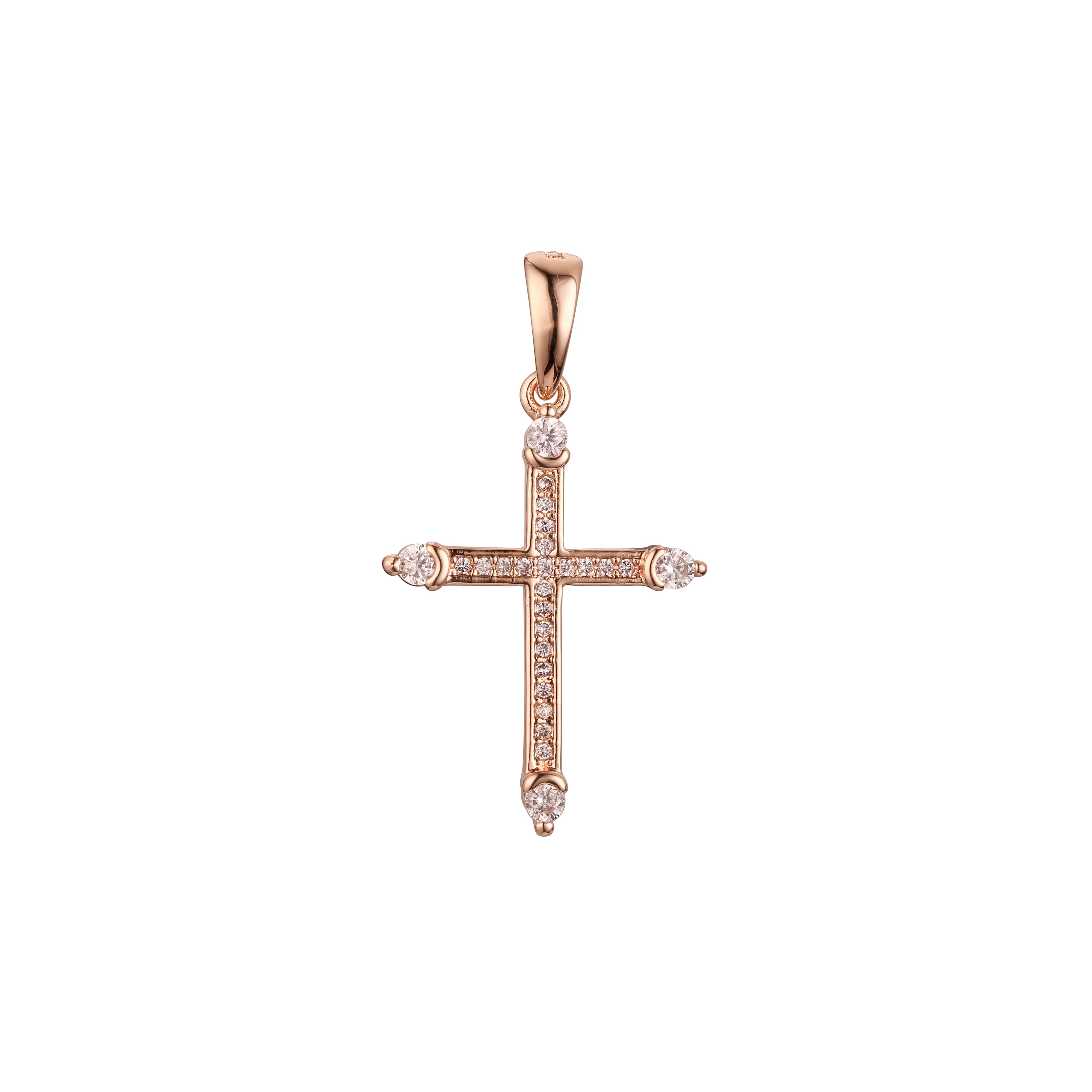 Latin Cluster white CZs Rose Gold Latin cross pendant