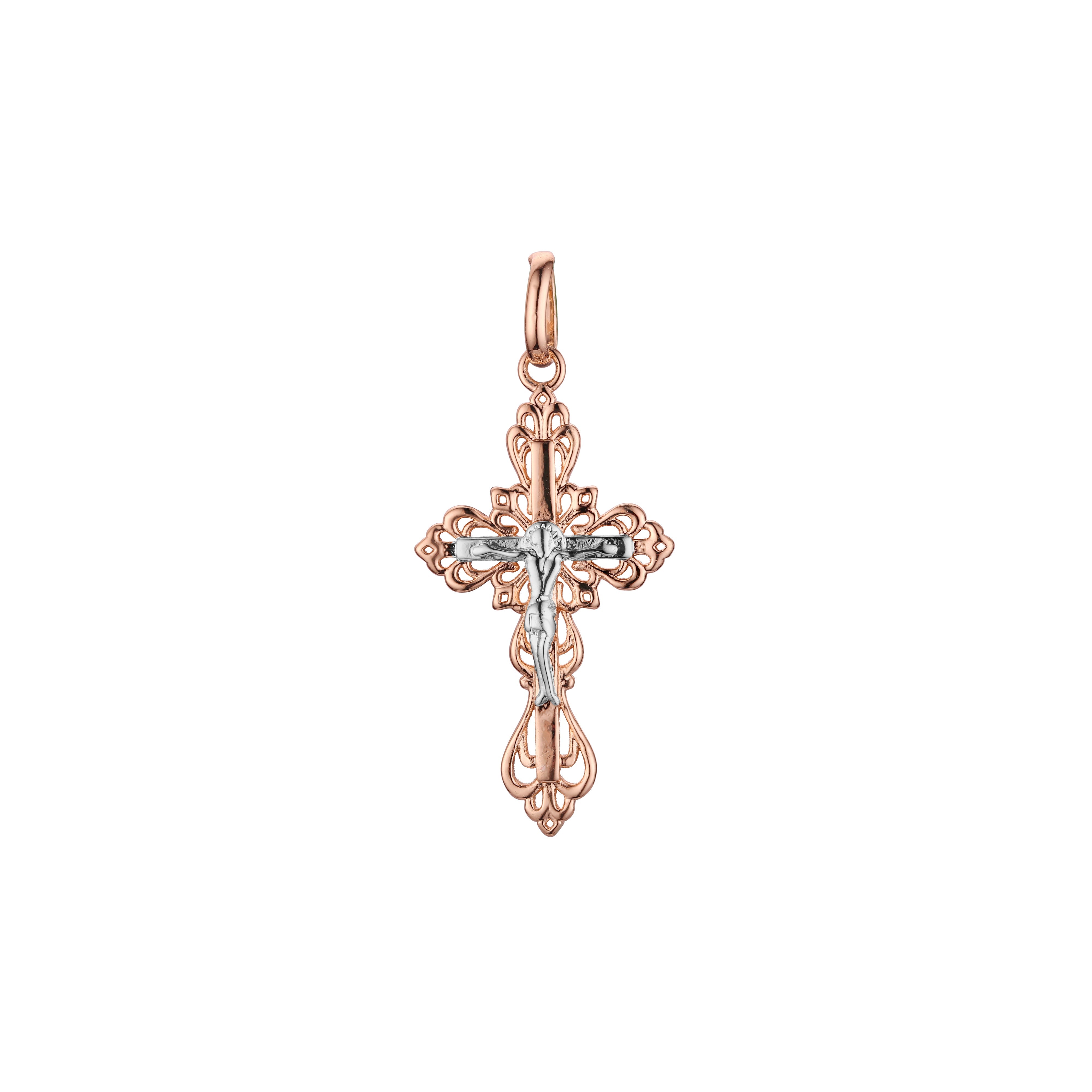 🔥 Eastern Orthodox Russian budded pendant in 14K Gold, Rose Gold two tone & White Gold plating colors