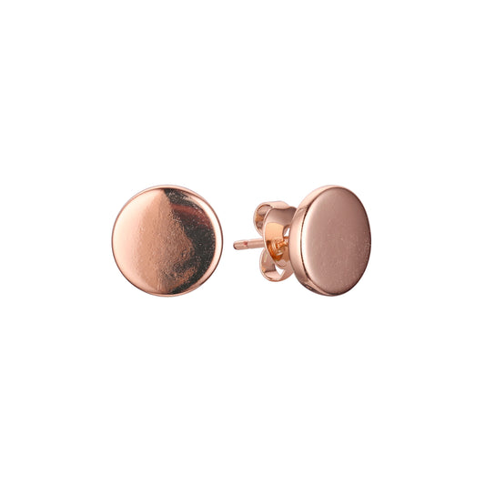 Disco de botão com brincos de flanco de círculo plano em ouro 14K, cores banhadas a ouro rosa