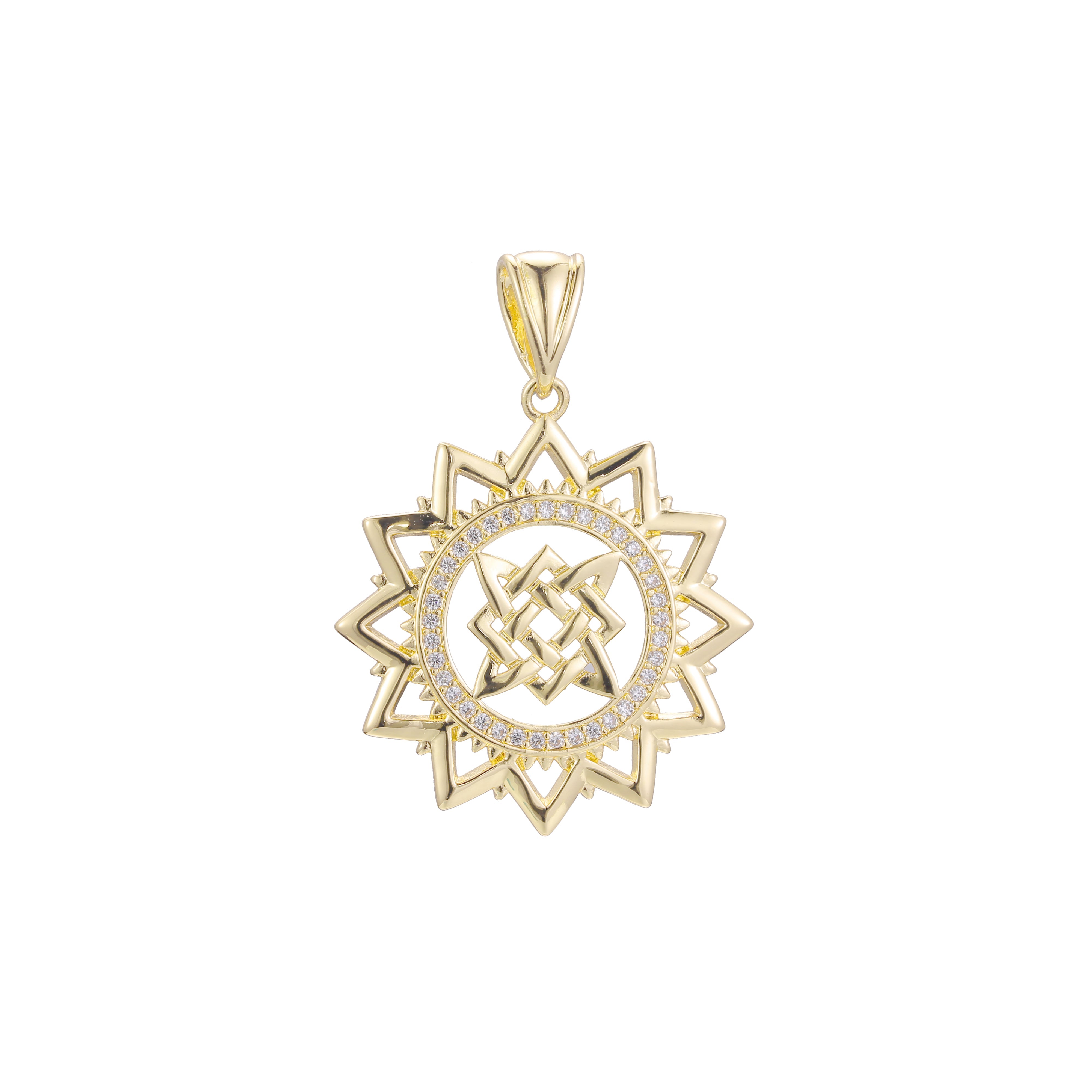 Slavic Sun Symbol RoseGold, 14K Gold Pendant with Eternal Knot Design – Rose Gold Plated with CZ Accents
