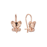 Aretes de gancho de alambre con oso solitario para niño en Oro 14K, oro rosa, baño de dos tonos