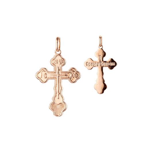 Pingente de cruz católica em ouro 14K, ouro rosa e ouro branco