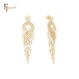 Brincos de pino em ouro 14K com zircônias cúbicas brancas e fitas