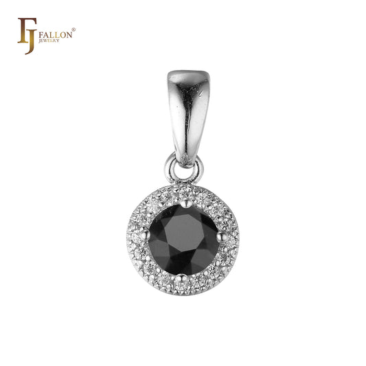 Solitaire halo colorful CZs 14K Gold, Rose Gold pendant