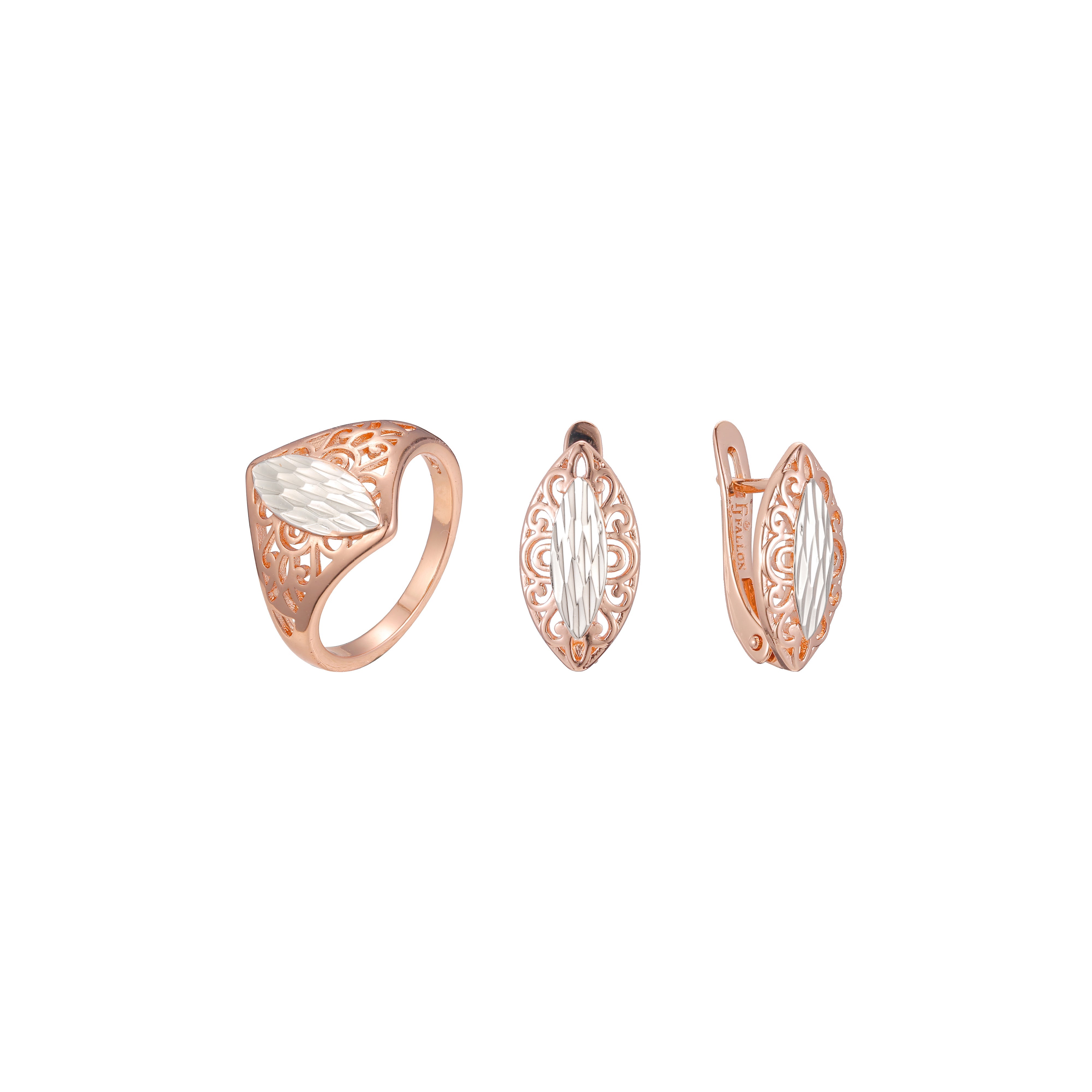 Conjunto Marquise em filigrana de dois tons em ouro rosa