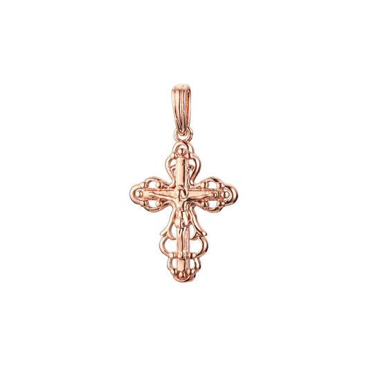 ローズゴールドと 14K ゴールドメッキカラーのカトリッククロスつぼみペンダント