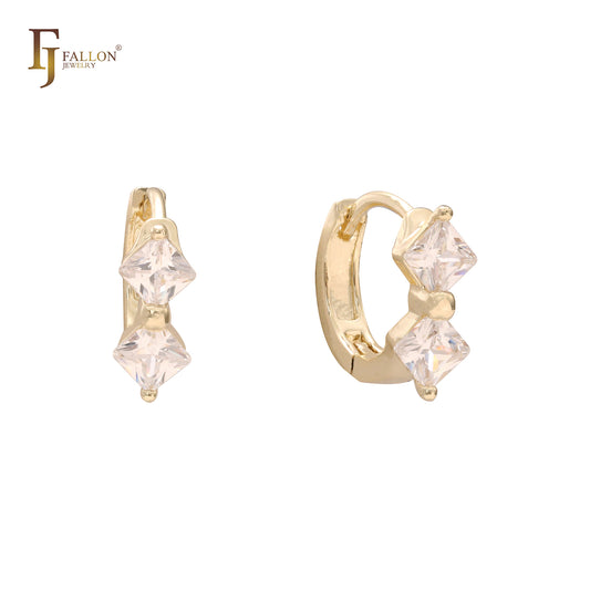双菱形白色 CZ 14K 金、18K 金耳环