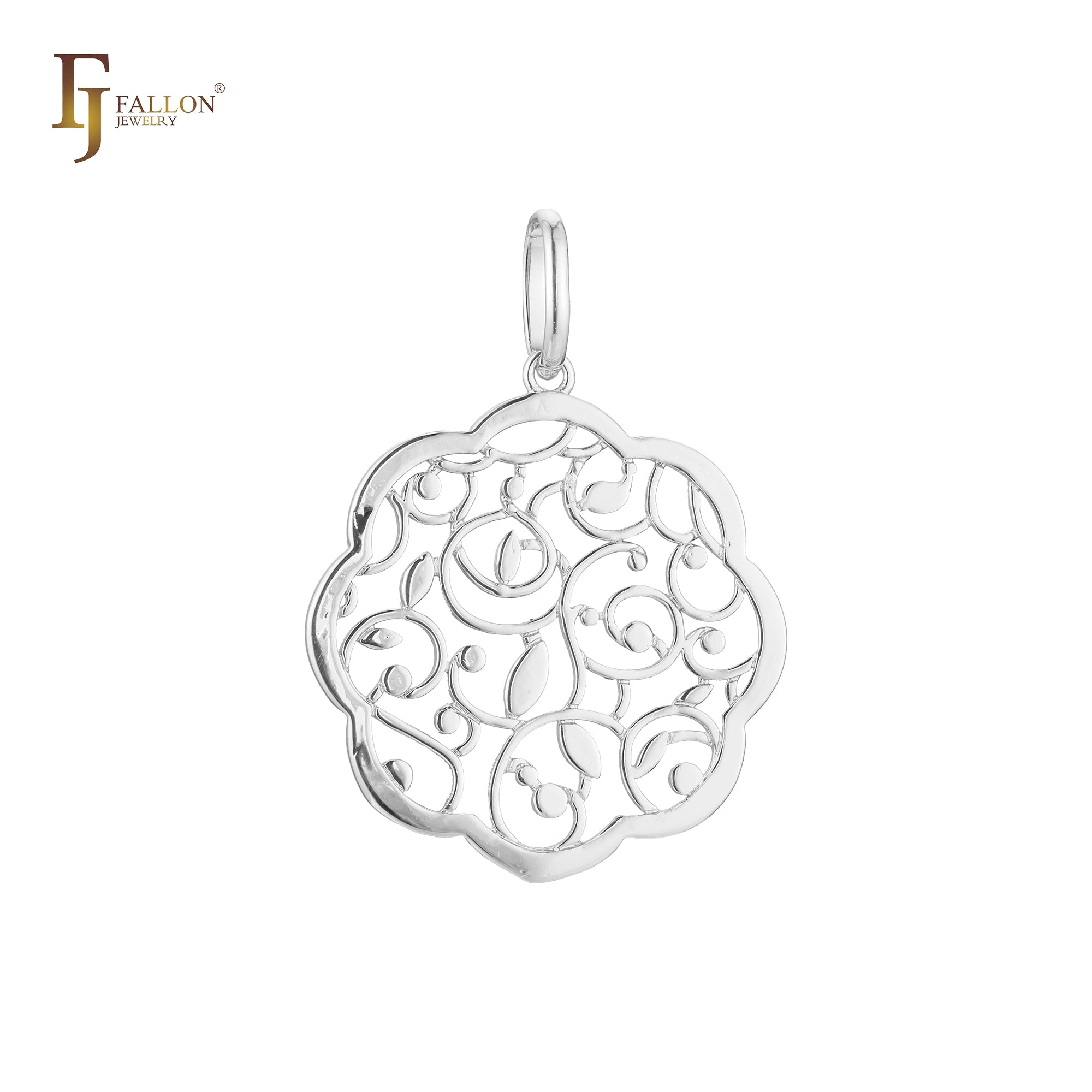 Pingente de filigrana de flores e folhas em ouro rosa, cores banhadas a ouro 14K