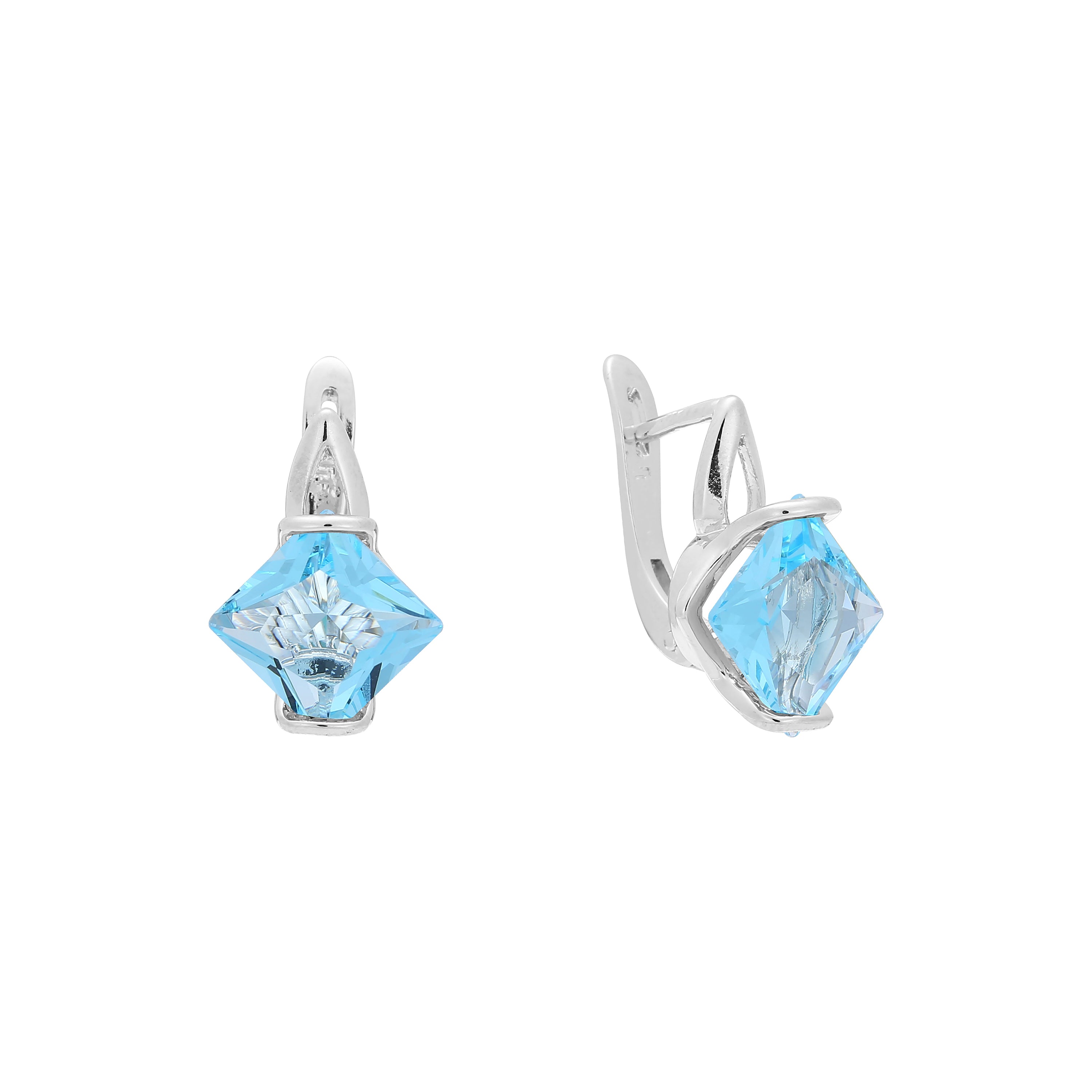 .ソリティア エメラルド カット CZ イヤリング、14K ゴールド、ローズゴールド メッキ カラー