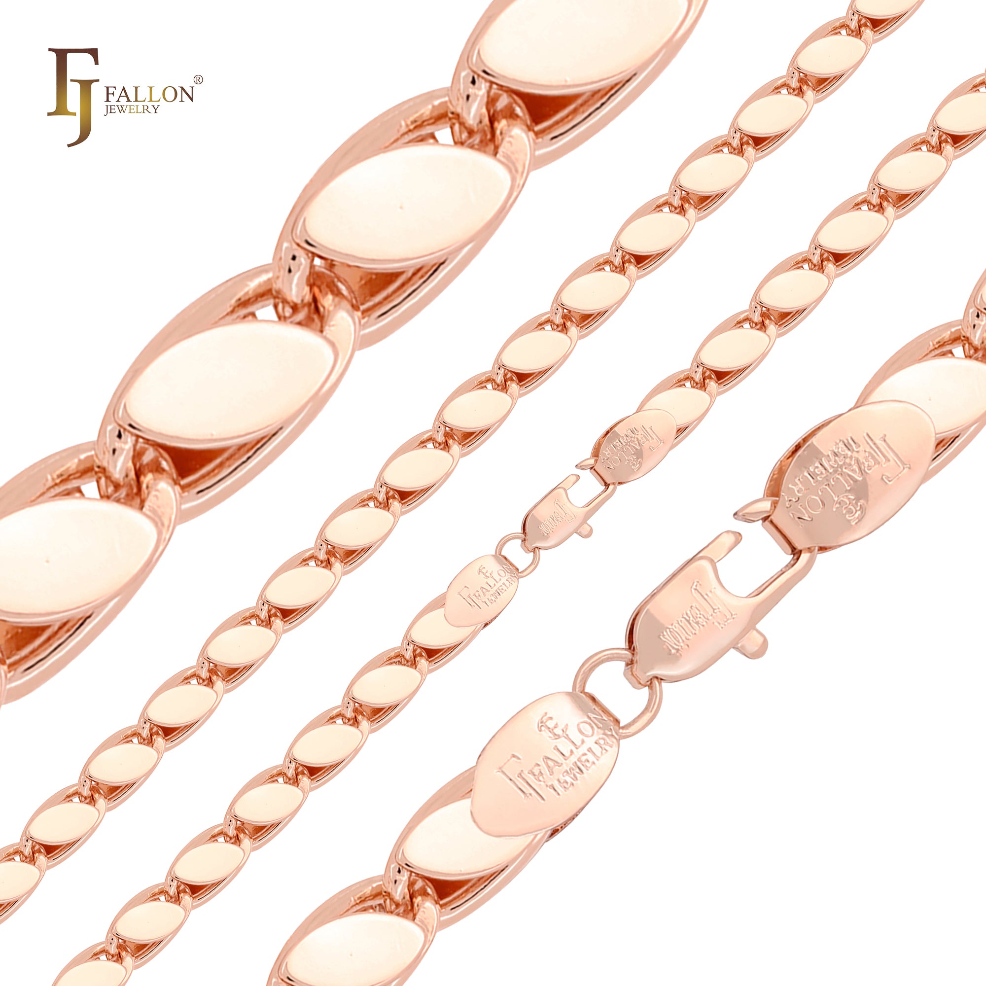 Marquise compacto elo sofisticado em ouro 14K, correntes em ouro rosa