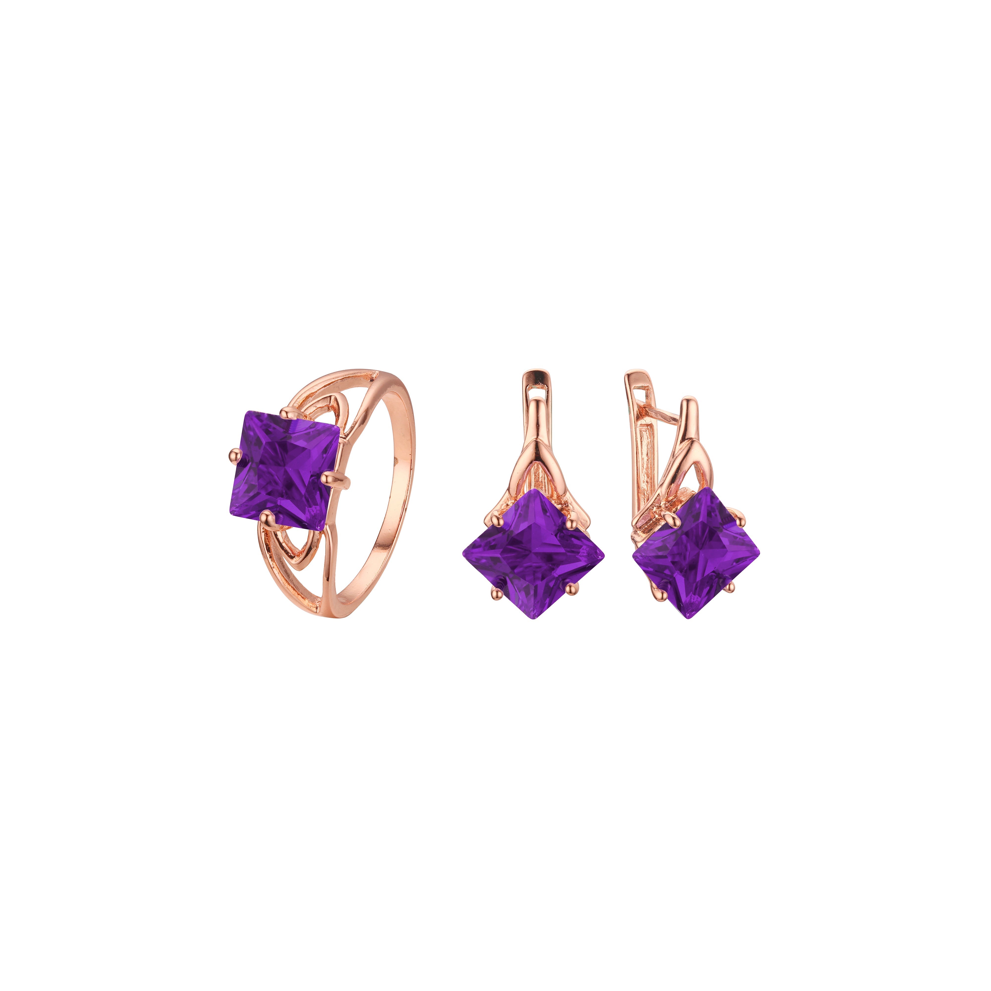 Anéis solitários de pedra lapidada em esmeralda ouro 14K, conjunto de joias em ouro branco