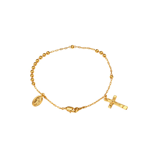 Pulseiras Virgem de Guadalupe Italiana e Rosário da Cruz Ouro 18K