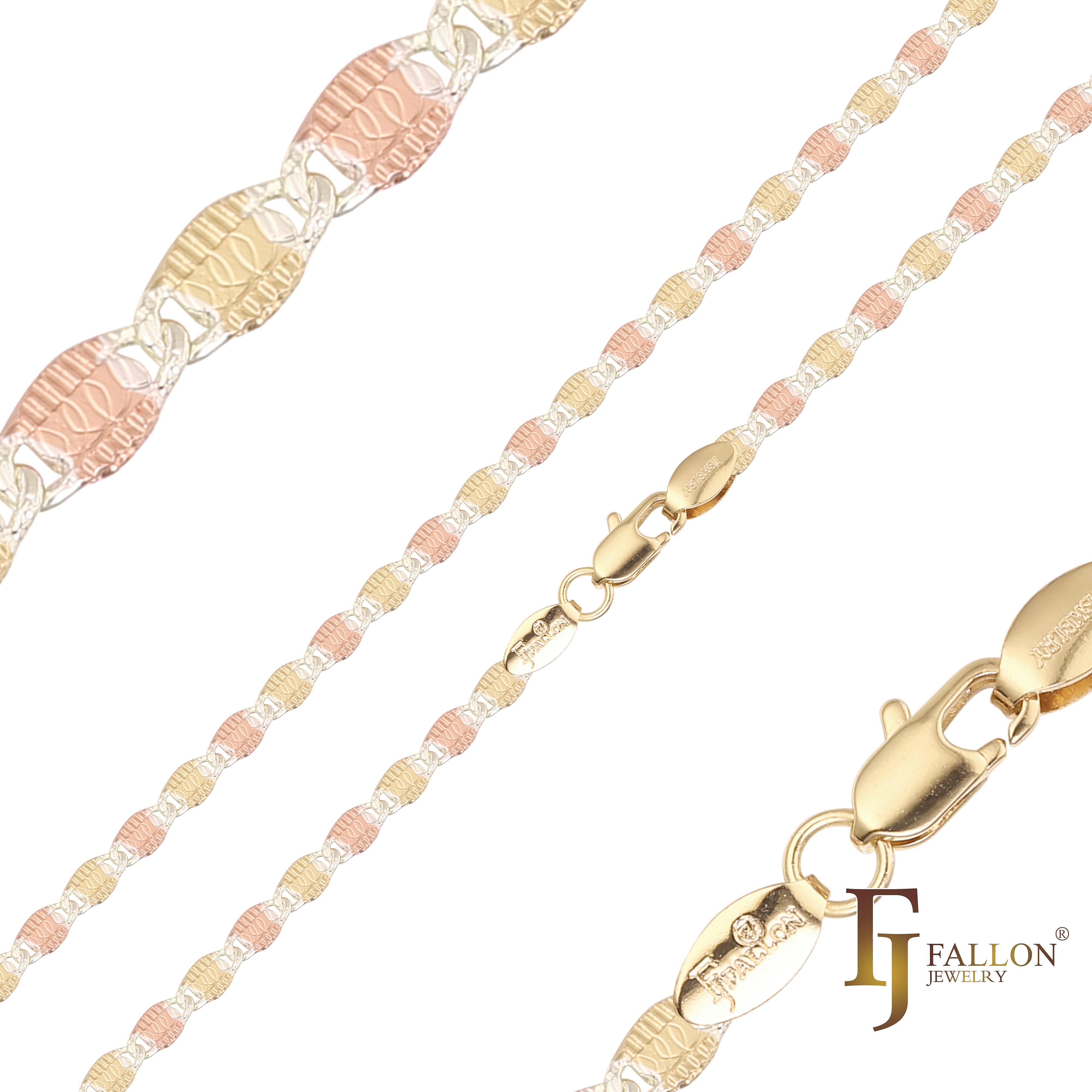 {カスタマイズ} フラット ファンシー カタツムリ リンク ハンマー加工された 2 トーン チェーン、14K ゴールド、ローズゴールドメッキ