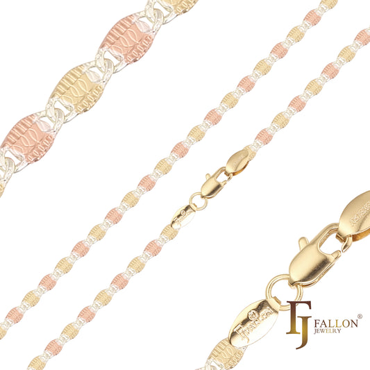 {カスタマイズ} フラット ファンシー カタツムリ リンク ハンマー加工された 2 トーン チェーン、14K ゴールド、ローズゴールドメッキ