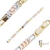 Figaro link 14K 金，两色，三色男士四叶草 ID 手链