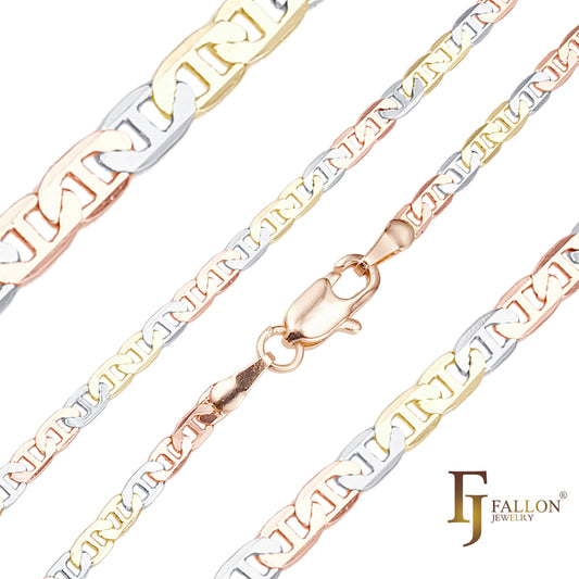 {3 トーン} クラシック マリナー ロッド リンク 3 トーン チェーン、14K ゴールド、ローズゴールドメッキ