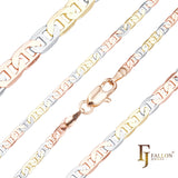 {3 Tone} Dreifarbige klassische Mariner-Stabgliederketten mit 14-Karat-Gold- und Roségoldbeschichtung