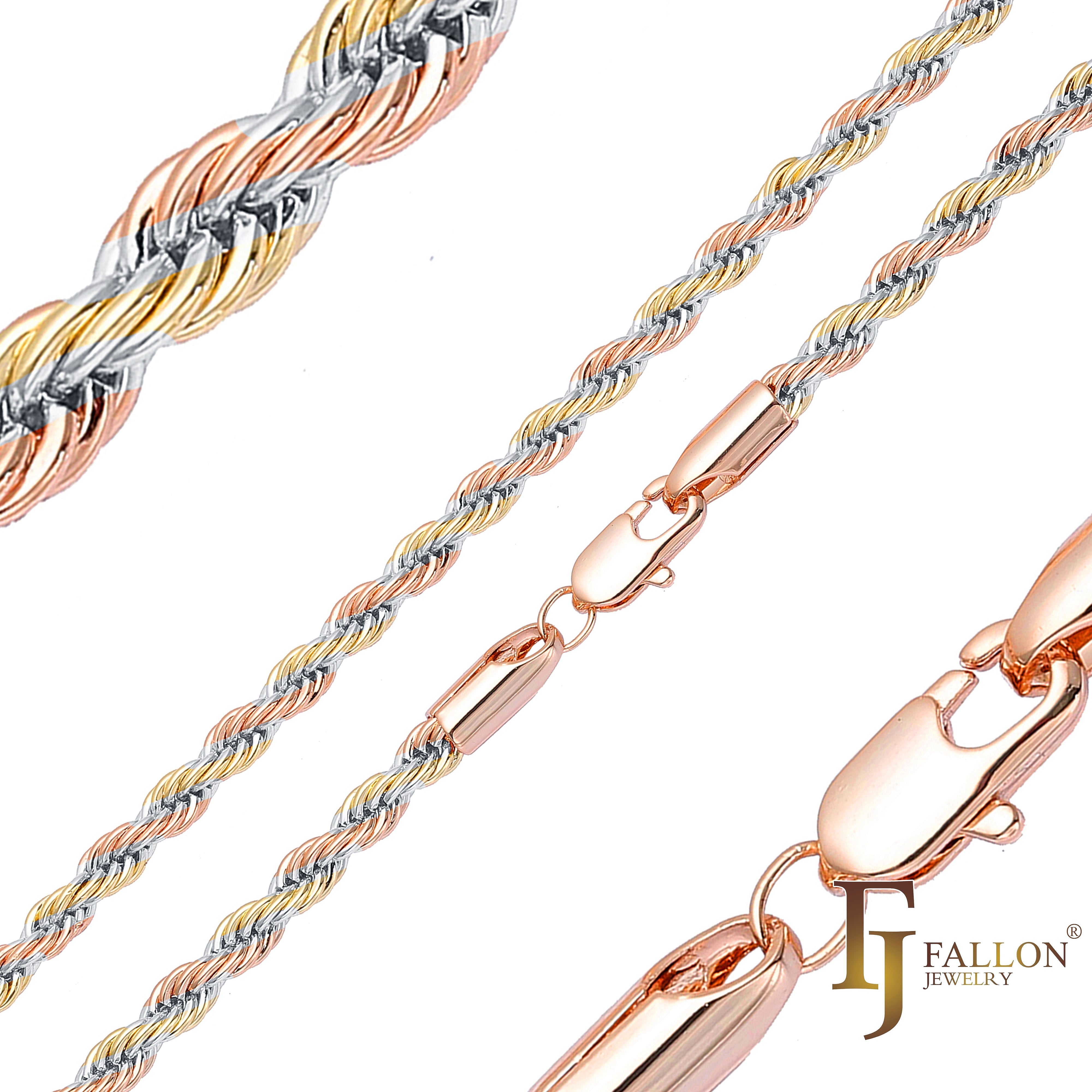 Cadenas clásicas de cuerda francesa chapadas en oro rosa, dos tonos, tres tonos.