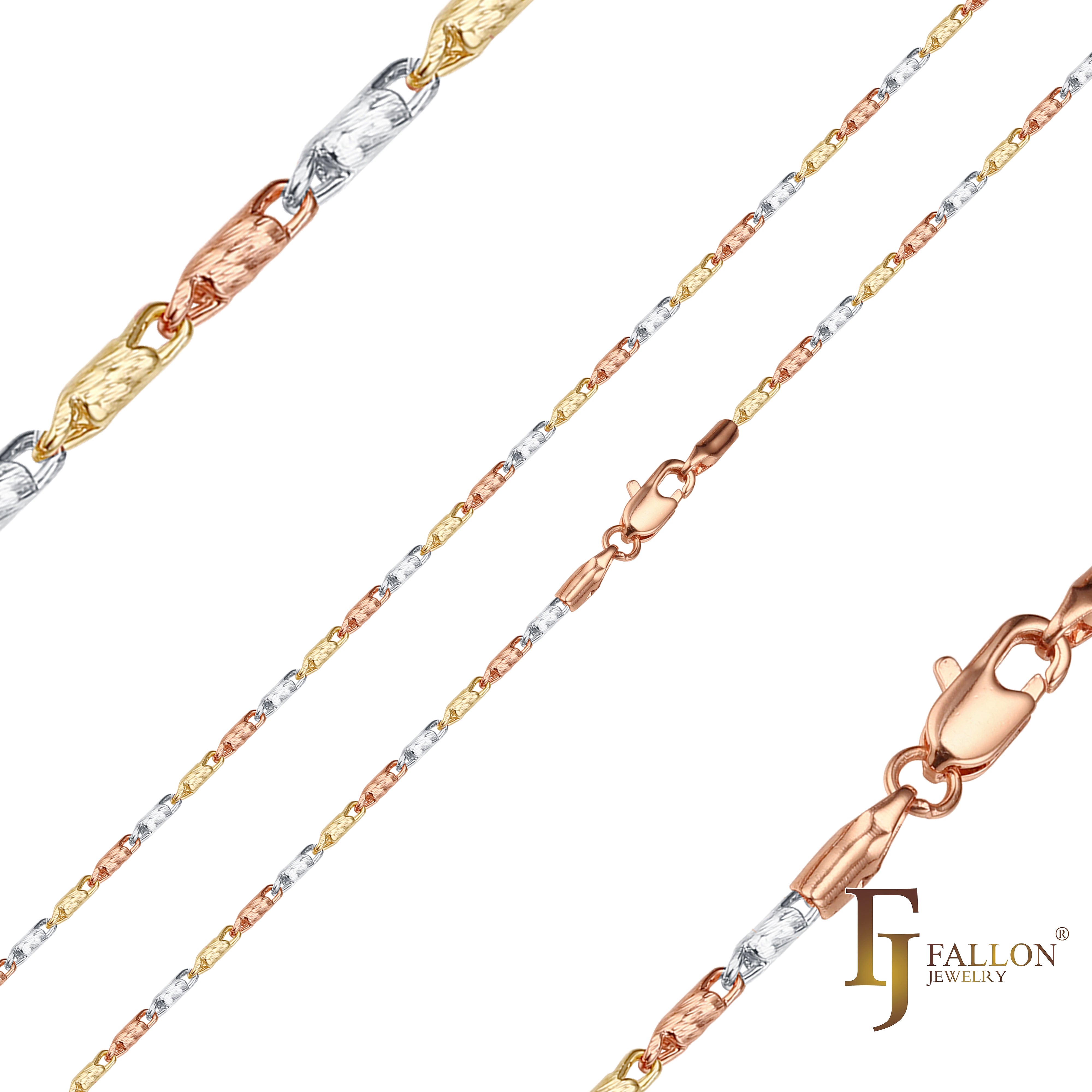 Solid snail link cylinder chains plated in 14K Gold, Rose Gold, three tone