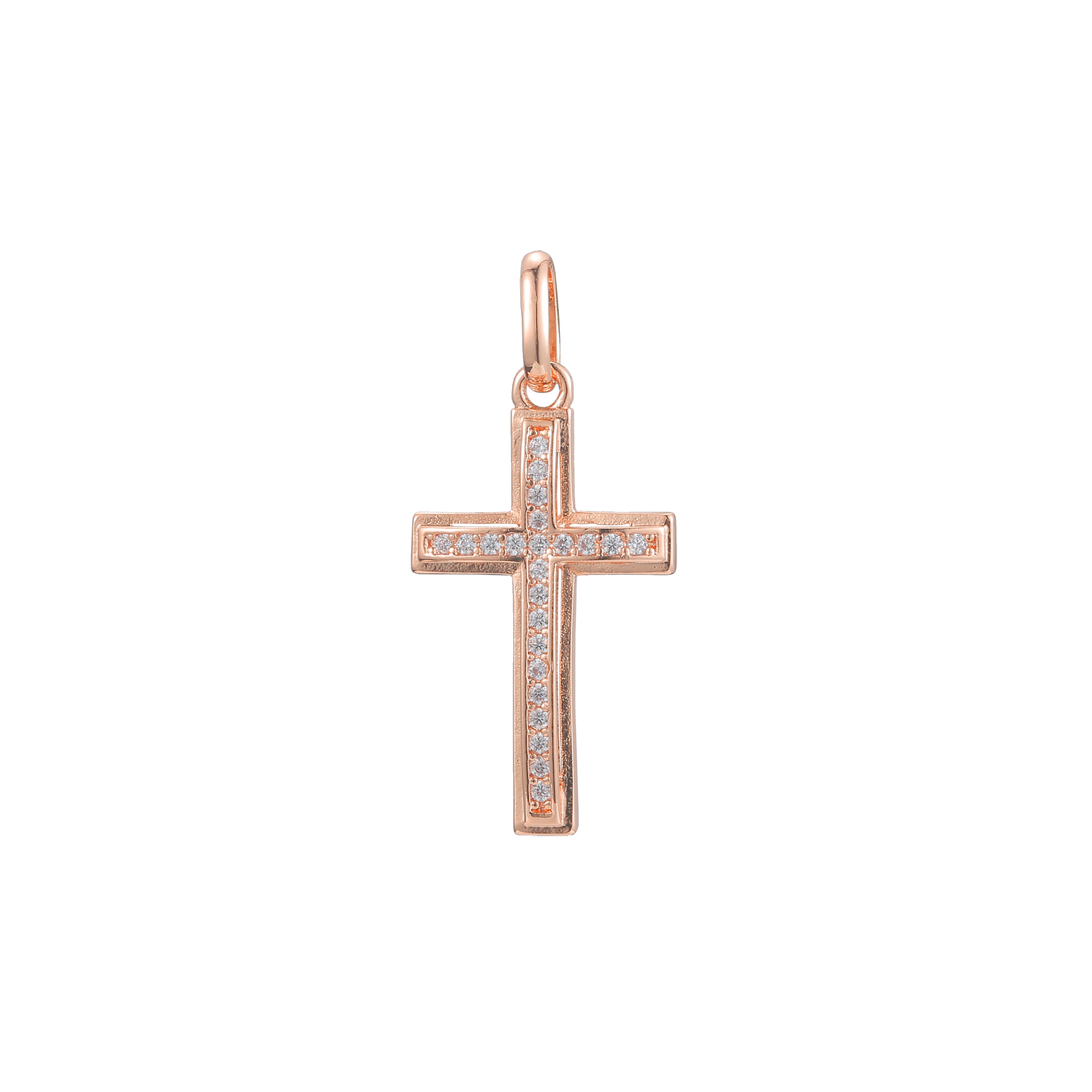 Cluster white CZs 14K Gold, Rose Gold or White Gold Latin Cross Pendant