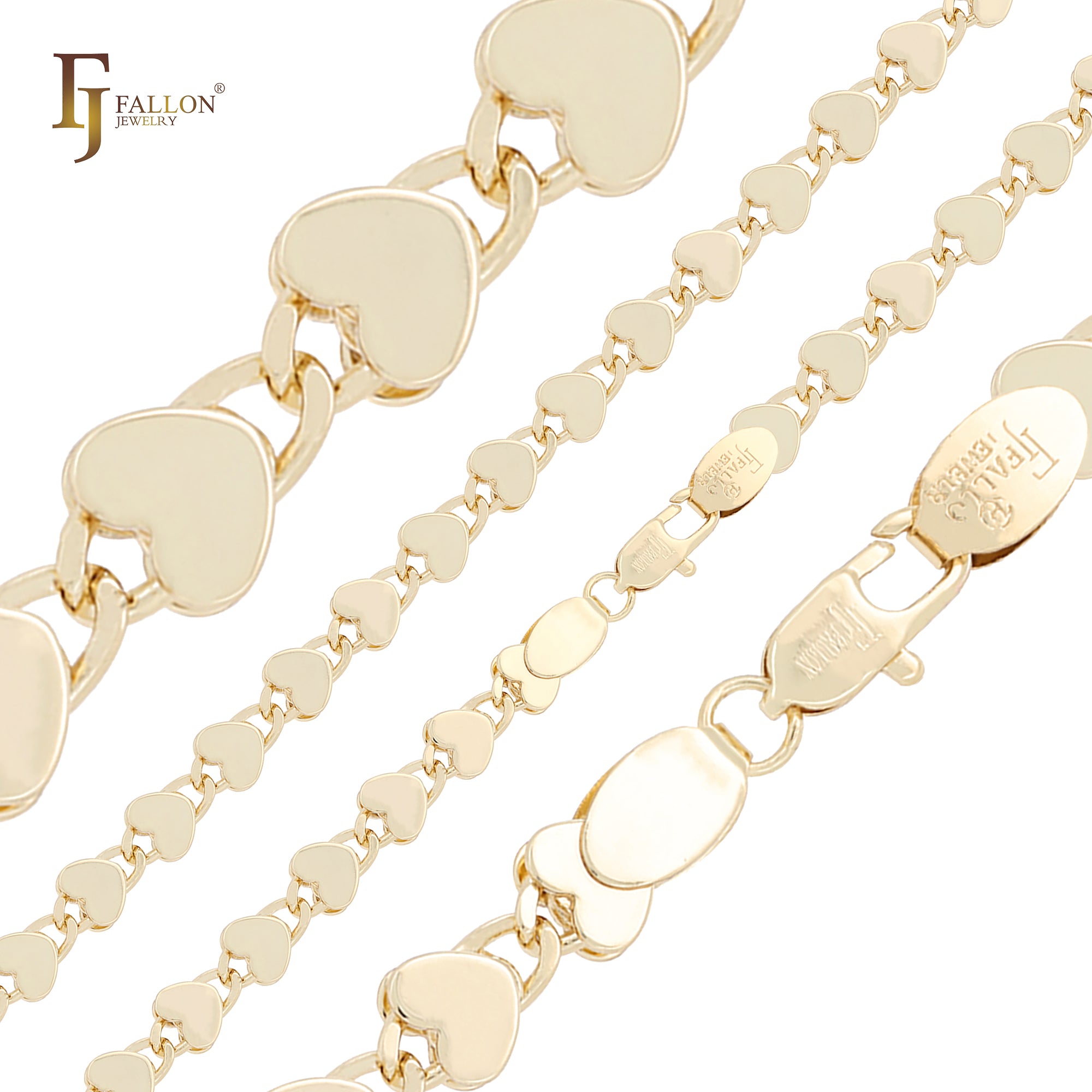 ハートシェイプ シェブロン カタツムリ リンク 14K ゴールド、ローズゴールド ファンシー チェーン