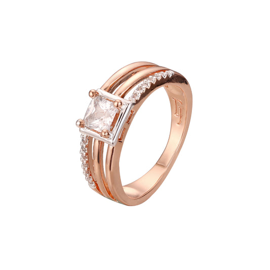 Anillos solitarios de oro rosa de dos tonos con talla esmeralda