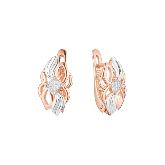 Leaves earrings in 14K Gold, Rose Gold, two tone plating colors