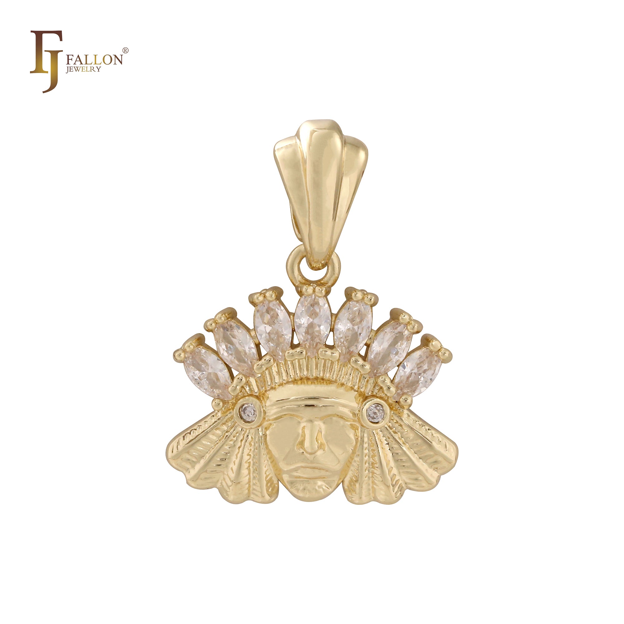 Indischer Häuptling bunter Marquise CZs 14K Gold Anhänger