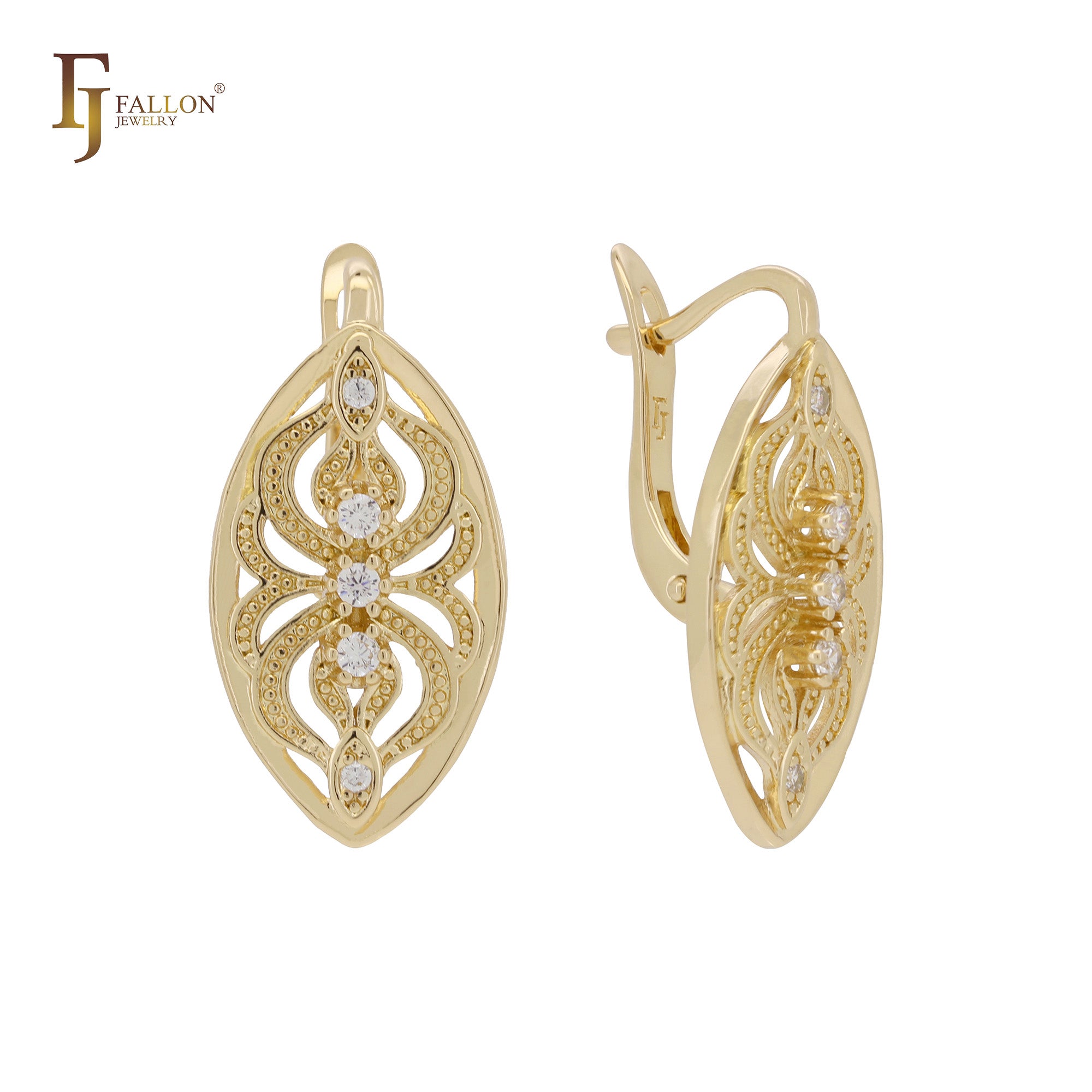 Marquise filigree textured 14K Gold, Rose Gold, White Gold earrings