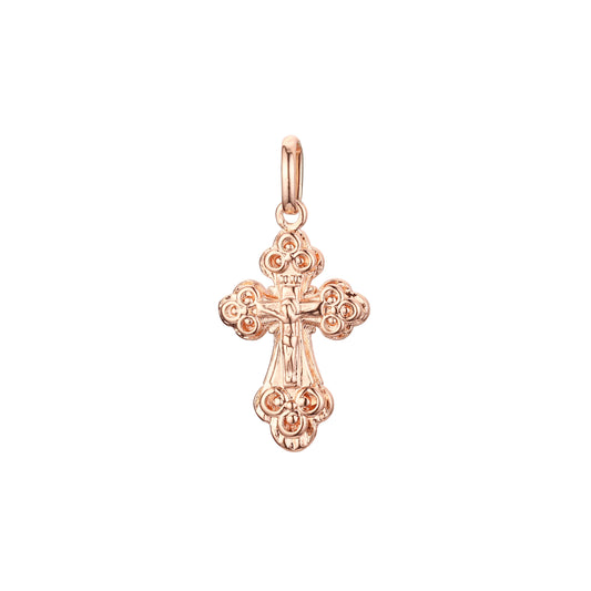 ローズゴールドと 14K ゴールドメッキカラーのカトリッククロスつぼみペンダント