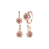 Conjunto de anéis de pedra grande com flor solitária e conjunto de joias com pingente banhado em ouro rosa