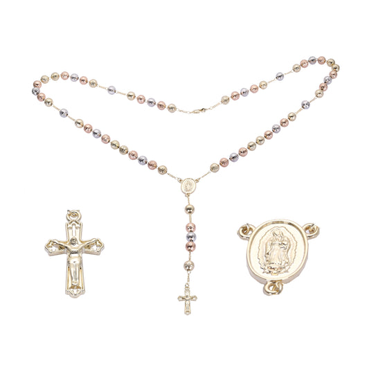 Colar Virgem de Guadalupe e a Cruz Italiana Ouro 18K, Ouro 14K três tons Rosário