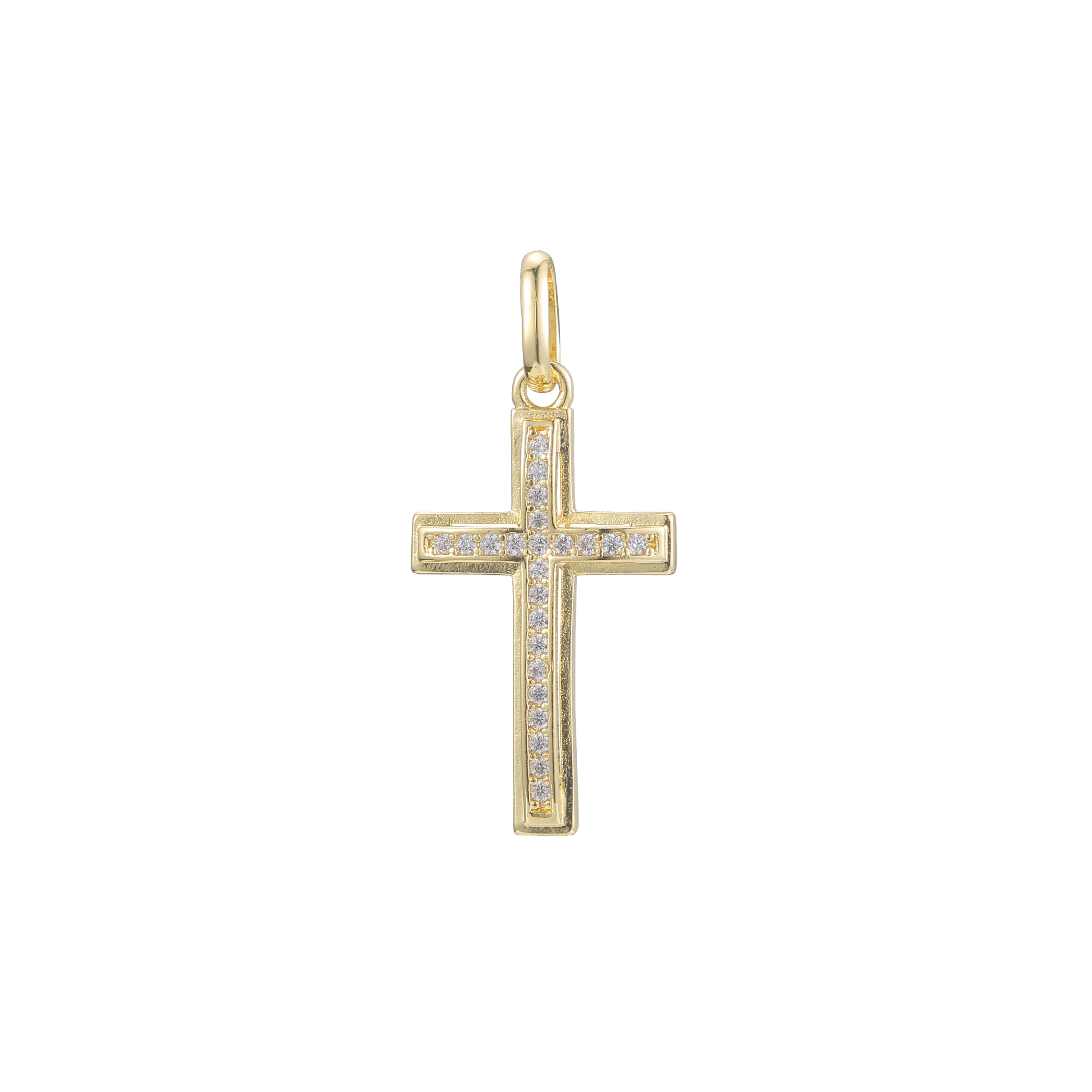 Cluster white CZs 14K Gold, Rose Gold or White Gold Latin Cross Pendant