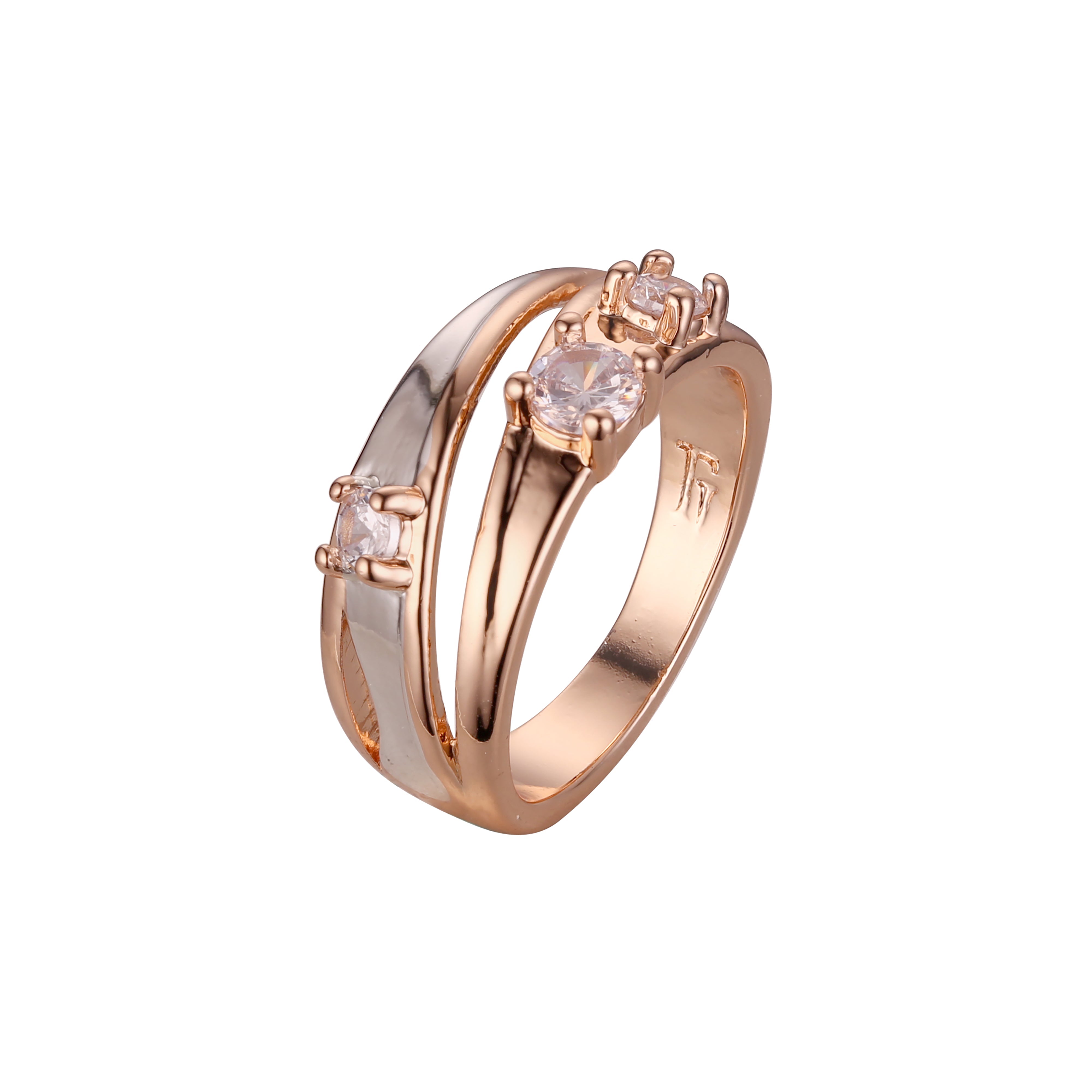 Rose Gold two tone triple stones wide rings