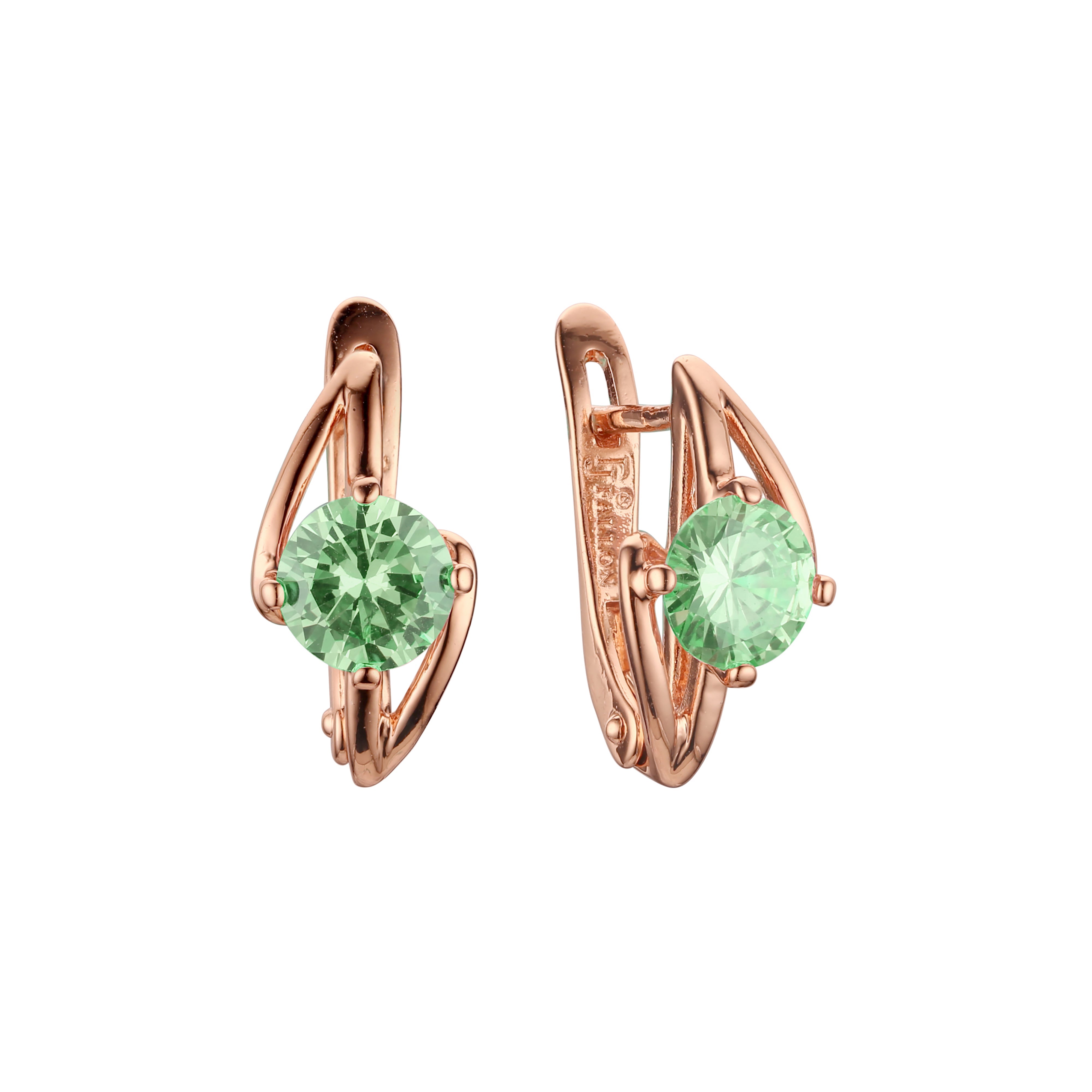 Pendientes solitarios de oro rosa con circonitas cúbicas de colores y símbolo de rayo