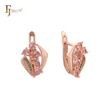 Pendientes con circonitas cúbicas de colores en racimo mixto de oro de 14 quilates, oro rosa y oro blanco.