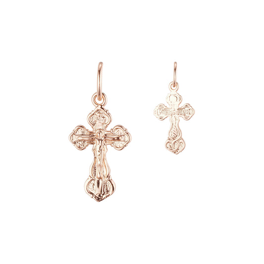 Crucifix White Gold or Rose Gold Russian Orthodox Cross budded pendant