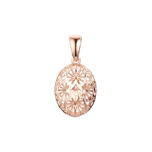 Rose Gold oval radiant filigree pendant in Rose Gold two tone, 14K Gold plating colors